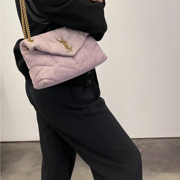 YSL Saint Laurent Lilac Denim Puffer Bag- Small LouLou - Picture 2 of 14